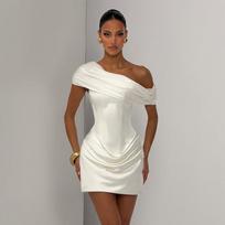 European and American evening dresses, new sexy Spice Girls tube top off-the-shoulder dress, fashionable and simple to wear, waist-wrapped hip skirt L balta