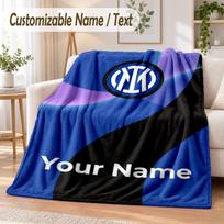 Custom Text Flannel Blanket Inter Milan Print Warm Cozy Blanket Home Sofa Bedding 80cmx120cm blue