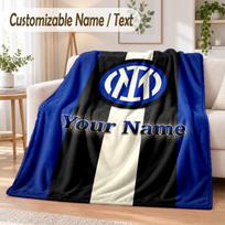 Custom Text Flannel Blanket Inter Milan Print Warm Cozy Blanket Home Sofa Bedding 130cmx150cm