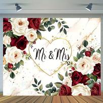 Mr. And Mrs. Flower polyester background cloth, bridal gift presentation, red and white flower design 79×59inch/200*150cm gray