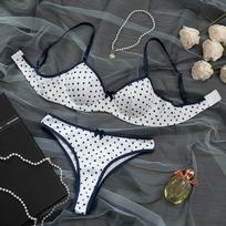 New French Retro Polka Dot Contrasting Underwear Set European and American Steel Ring Gathering Bra and Underwear Two-piece Set L gray