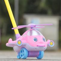 Baby Walker Toy Hand Push Plane Aircraft Outdoor Sports Toddler Pull Walks Rod Push Cart Drag Tongue Out Walking Educational Toy 6 rožinė