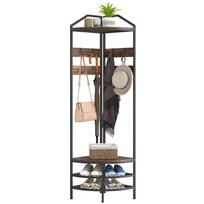 Kampinis prieškambario baldas, 4 pakopų drabužių kabykla, 8 reguliuojami kabliukai, 2 lentynos, Rustic Brown