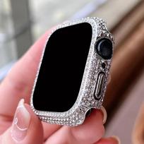 Rhinestone Decor Case for Apple Watch 10 42/46mm 38 40 41 42 44 45mm Tempered Glass Protective Cover for Iwatch 9/8/7/6/5/4/SE 7 Silver 45mm-Series 9 8 7 white