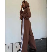 Womens Streetwear Hooded Top Wide Leg Pants Set Loose Fit Colorblock Stripe Casual Two Piece Outfit XL vercafe spalva