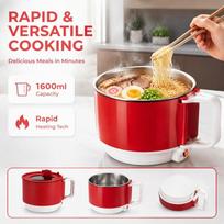 Foldable Handle Electric Cooking Pot 1600ml Capacity Instant Noodle Bowl  Portable Cooking red