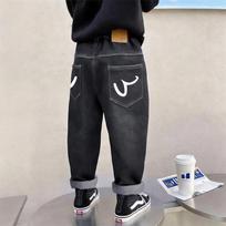 Boys Big Kids Loose Casual Denim Long Pants For Daily Outfits 170 juoda