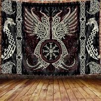 Norse Mythology Vikings Tapestry Mysterious Ancient Runes Totem Tapestries Wall Hanging Art for Living Room Bedroom Home Decor 100X70CM gray