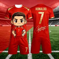 2026 Summer Cute Explosive # 7 RONALDO Kawaii Edition Red Football Shirt Set for Children Leisure Sports Set 130 brown