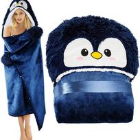 Ultra Thick Fleece Penguin Hooded Cape Shawl Women Men Warm Cozy Home Outdoor Wear Soft Plush Blanket Scarf 60 x 47.2 black