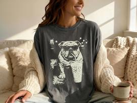 Anglų buldogų marškinėliai, Juokinga šunų mama, Dovana šunų ir kavos mylėtojui, Juokingi meme marškinėliai, Vintage Comfort Colors® Anglų buldogas šalta kava šuo T 3XL black