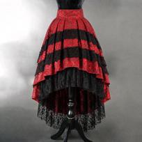 Steampunk Pirate Gothic Lolita Irregular Skirts Ruffle Lace Medieval Cosplay for Girl Little Devil Halloween Carnival Costumes XL red