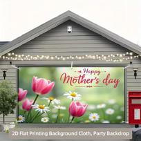 2D Mother's Day Party Banner with blooming tulips and daisies, designed to add a warm, loving touch to your home for the holiday 98×71inch/250*180cm