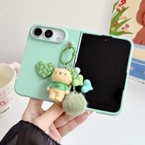 Lovely Cartoon Hairball Doll Phone Case For iPhone Duo For iPhone Fold 3D Love Heart Anti-fall Protection Folding Cover iPhone Duo žalia