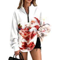 Women's Christmas Print Flannel Quarter-Zip Pullover Sweatshirt with No Pockets for Holiday Casual Wear XL arbūzo raudonos spalvos