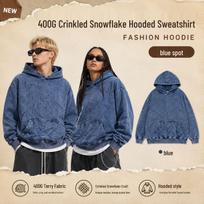 Men's Terry Wash Denim Hooded Sweatshirt - Unisex Casual Set for Autumn & Winter M tamsiai mėlyna spalva