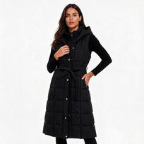 Removable sleeves, new long over-knee cotton clothes, women's winter fashion, foreign-style hooded, slim-fitting, thickened warm jacket M juoda