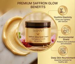 Saffron Glow Gold Cream 100g 24K Gold & Saffron Radiance Face Cream Deep Moisturizing & Nourishing Skin Cream Brightening Glow Cream Soft Smooth & H beige