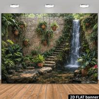 2D Exotic Greenery Pool Portrait Photo Backdrop 98×71inch/250*180cm