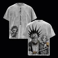 BLEACH Zaraki Kenpachi Anime T-shirt Men Women Clothing Y2k Vintage Washed T Shirt Summer Short Sleeve 100% Cotton Tees Tops 3XL gray