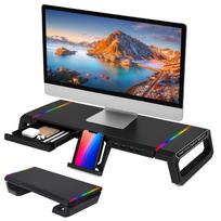 Computer Support Desk Multifunctional Monitor Stand with USB Hub & RGB Light Foldable Organizer Shelf Desk Laptop for Office PC Laptop Accessories
