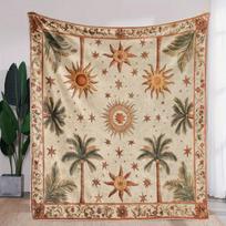 Boho Vintage Sun Palm Tree Flannel Throw Blanket Retro Star Floral Border Print Soft Warm Blanket for Home Bedroom Decor 50*60inch(127cm*153cm)