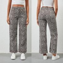 Women S Loose Straight Leg Leopard Print Denim Pants S leopardo rašto spalva