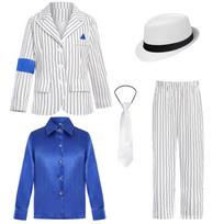 4-12 Metų Michael Jackson Šokėjo Cosplay Kostiumai Sceninėms Atlikimams Smooth Criminal MJ Kostiumų Rinkiniai Helovynui L ( 6-7Y ) white