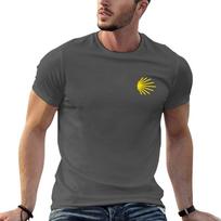 Camino De Santiago Geltonos kriauklės tako žymeklis Marškinėliai Paprasti vienspalviai apvalia kaklo iškirpte T-shirt 2XL black