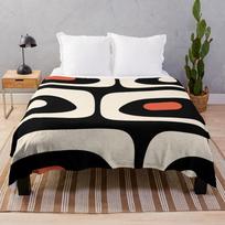 Mid Century Modern Piquet Abstract Pattern Black, Orange, and Almond Cream Throw Blanket 100cm*150cm white