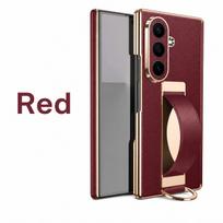 Prabangus natūralios odos riešo dirželis su žiedu ir stoveliu dėklas, skirtas Samsung Galaxy Z Fold8 Fold 8 Ultra, su magnetiniu vyrių rėmeliu, apsauginis dangtelis Galaxy Z Fold 8 raudona