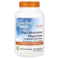 Doctor's Best, Magnesium Lysinate Glycinate, High Absorption, Veggie Capsules 240 Tablets (52.5mg per Capsule)