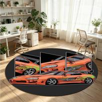 Fast And Furious Printed Round Crystal Velvet Rug Soft Non Slip Floor Carpet For Bedroom Holiday Gift 120cmx120cm