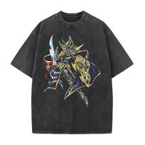 Japanese Anime Yu-Gi-Oh! T-shirt Summer Short Sleeve Cotton Tee Shirt Dark Magician Vintage Washed Oversized Tops Men's Clothing XL black