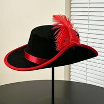 Wide Brim Feather Stage Cap Felt Masquerade Headwear Medieval Costume Prop Cavalier Top Hat  Unisex Style 5