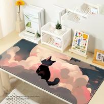 Black Cat on Pink Cloud Extended Gaming Mouse Pad Dreamy Aesthetic Desk Mat NonSlip Keyboard Pad 30x80x0.3cm