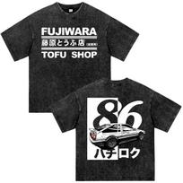 Anime Initial D Takumi Fujiwara Tofu Shop AE86 JDM Car Vintage Washed T-shirts Men's Women Fashion Cotton Short Sleeves T Shirts XL black