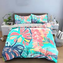 Tropical Pattern Home Decor Set Bedding Set with 1 Duvet Cover 2 Pillowcases Single Double King Queen, Gift EU Twin 135X200cm&set blue