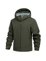 Men's Autumn/Winter Fleece-Lined Windbreaker with Large Pockets and Waterproof Softshell. 2XL kariškai žalia