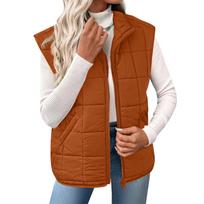 Women's Casual Quilted Padded Vest Sleeveless Jacket Outerwear M oranžinė
