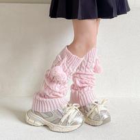 Kids Leg Warmers Fall Winter Pom Pom Long Pile Socks Lolita Retro Brown Thickened Warm Cable Knit Calf Boot Cuffs Footless Socks Baby Girls Leggings One size rožinė