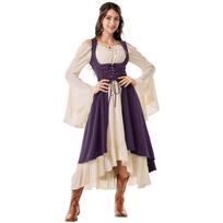 Womens Vintage Cosplay Party Costumes Halloween Pirate Costume Captain Huntress Clubwear Corset Dresses Renaissance GothicLong M beige