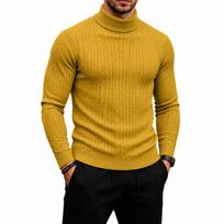 Men's Cable Knit Turtleneck Sweater Long Sleeve Warm Pullover for Fall Winter XL geltona