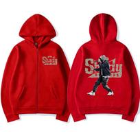 Hip Hop Singer Eminem Zip Up Hoodie Slim Shady Music Album Rap Graphic Hooded Men Fashion Zipper Sweatshirt Unisex Fleece Coats L raudona