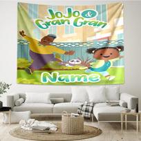Custom Name Jojo And Gran Gran Print Tapestry, Backdrop, Easy Setup, Ideal for Bedroom, Office & Living Room, with Aesthetic Wall Hanging Decor. 100cmx150cm