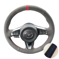 Rankomis siūta zomšinė automobilio vairo apdanga Mazda MX-5 MX5 2016-2020, individuali „pasidaryk pats“ automobilio vairo dėklas Blue Thread