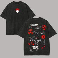 Uchiha Sharingan T Shirt Naruto Men Acid Wash Back Print Eyes Anime Graphic Cotton Streetwear Sasue Itachi Vintage Bootleg Tee XL black