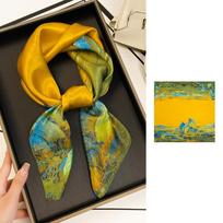 Silk scarf mulberry silk scarf women's thousand miles of Jiangshan printing square scarf luxury silk plain crepe satin silk scarf silk 66*66cm yellow