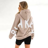 Moteriškas ilgomis rankovėmis su raidžių raštu, su gobtuvu, laisvas, kasdienis, gatvės stiliaus džemperis su gobtuvu, viršutinis drabužis XXXL beige