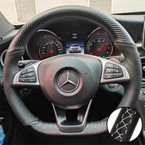 DIY Car Steering Wheel Cover Carbon Fiber Leather For Mercedes-Benz A45 AMG W205 C43 C63S AMG CLA45 CLS63 AMG GLC 43 63 AMG White Thread